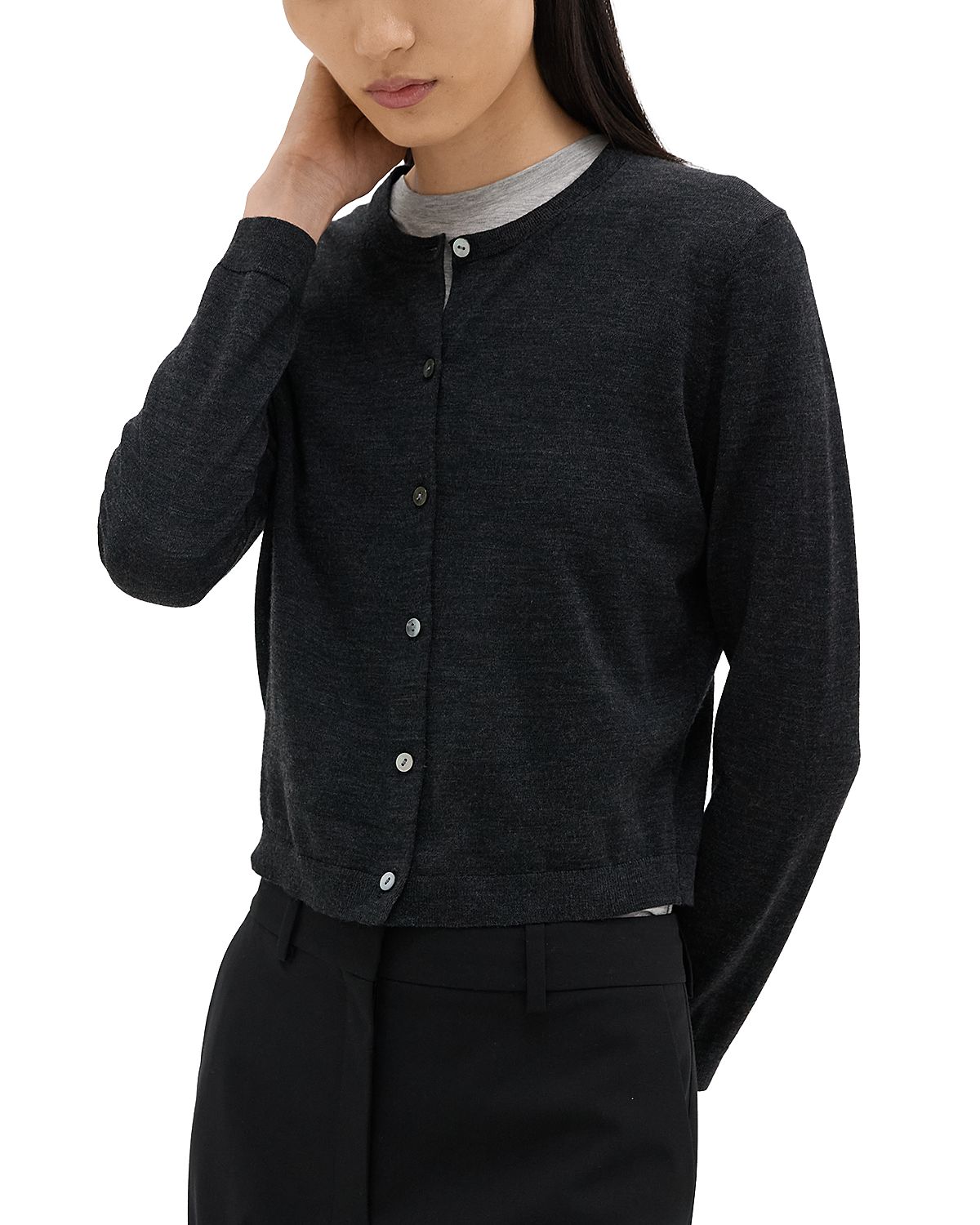 Theory Regal Wool Crewneck Cardigan Sweater