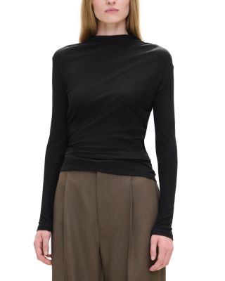 High Neck Gathered Long Sleeve Tee