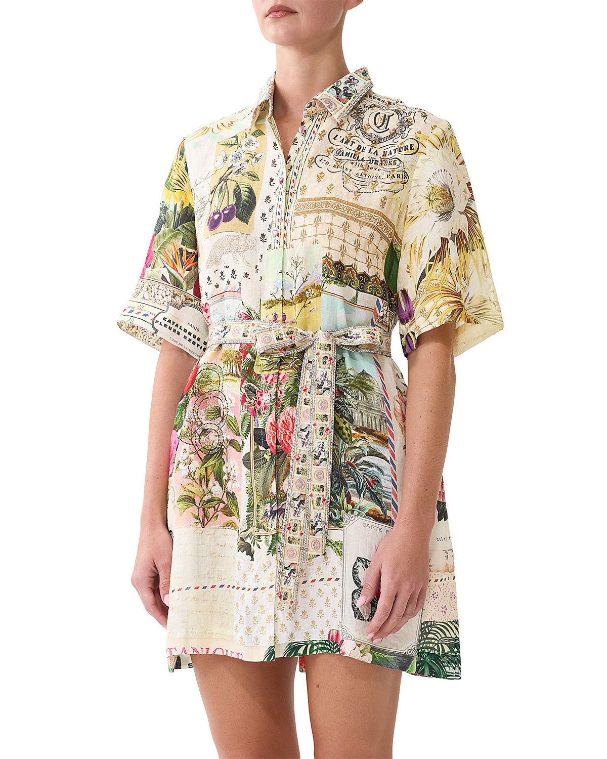 Camilla Linen Short Sleeve Tie Waist Shirt Dress
