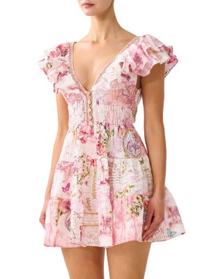 Linen Tiered Tie Back Mini Dress