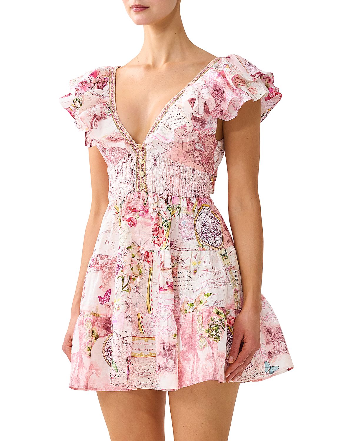 Camilla Linen Tiered Tie Back Mini Dress
