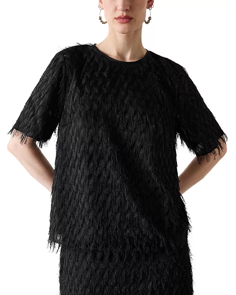 Whistles Tufted Fringe Short Sleeve Top
