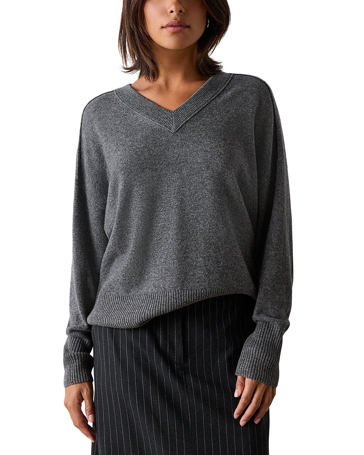 Whistles Cashmere Seam Detail V Neck Sweater