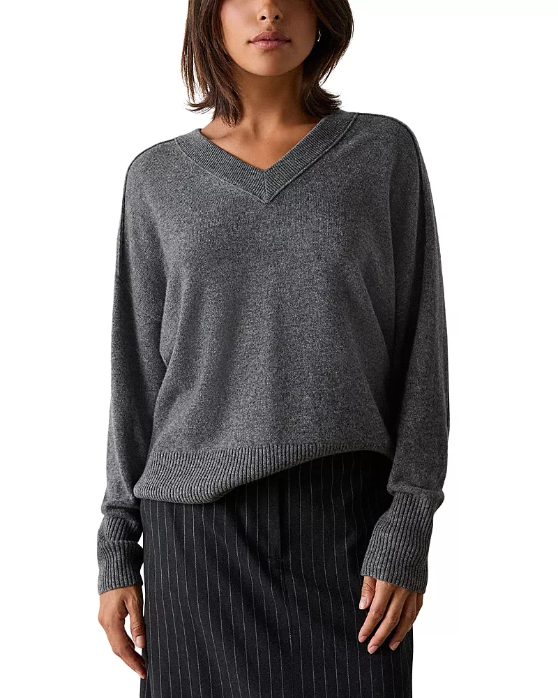 Whistles Cashmere Seam Detail V Neck Sweater