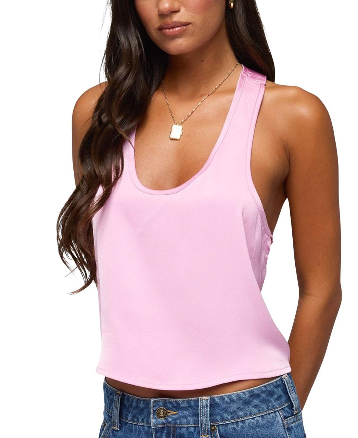 Edikted Satin Effect Backless Bead Chain Top
