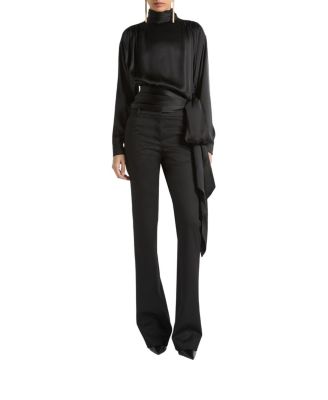 Balmain Silk Satin Blouse with Tie Detail