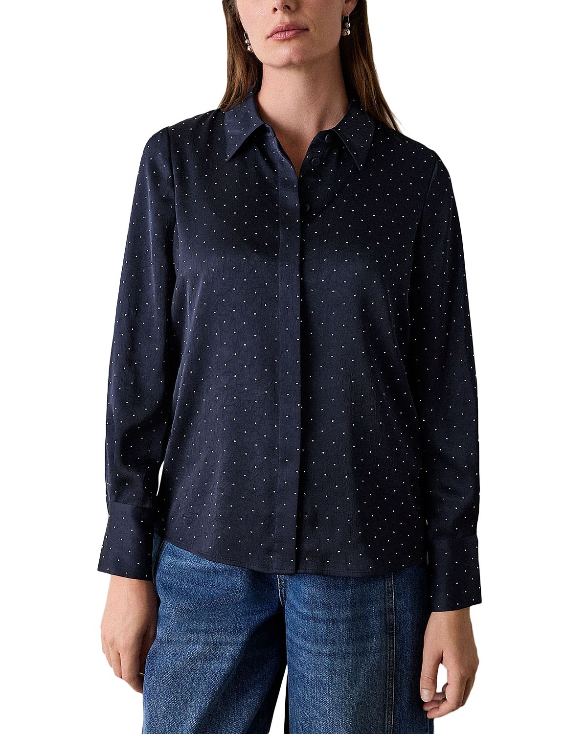 Whistles Embellished Hammered Satin Shirt