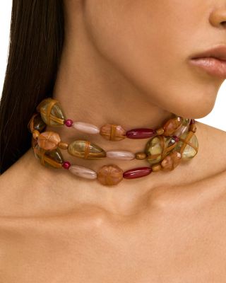Tygra Beaded Multi Row Choker Necklace, 16.54" 