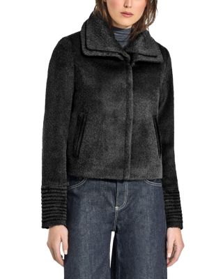 Boucl&eacute; Knit Double Collar Moto Jacket 