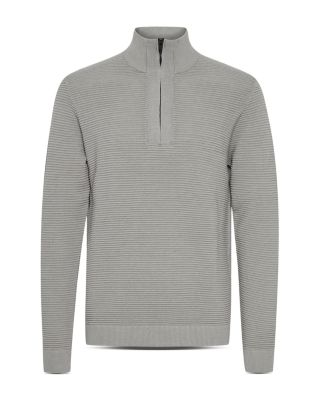 Cotton Ribbed Quarter Zip Stand Collar Sweater