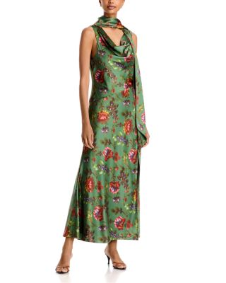 Rosmira Floral Scarf Neck Midi Dress
