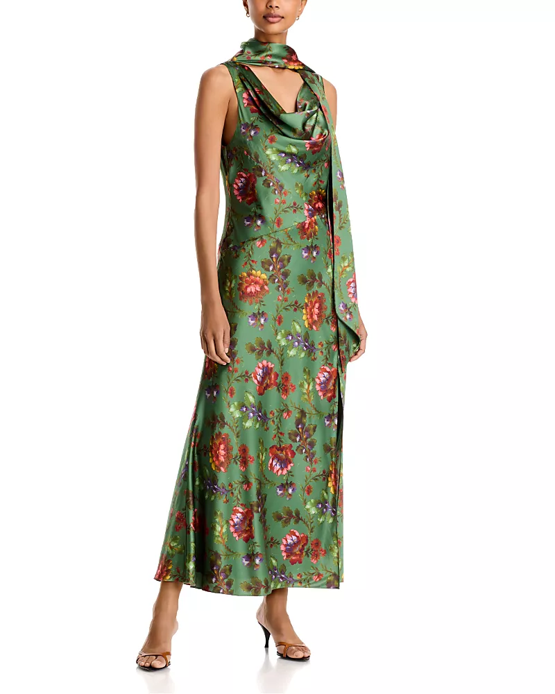 Cinq a Sept Rosmira Floral Scarf Neck Midi Dress