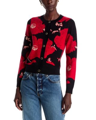 Crewneck Lurex Floral Jacquard Cardigan
