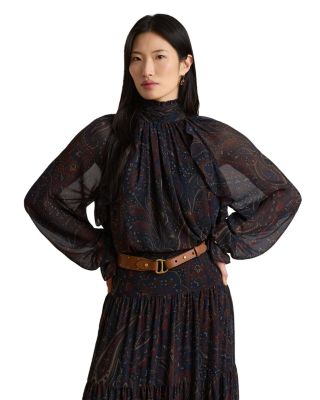 Petite Paisley Georgette Mock Neck Blouse