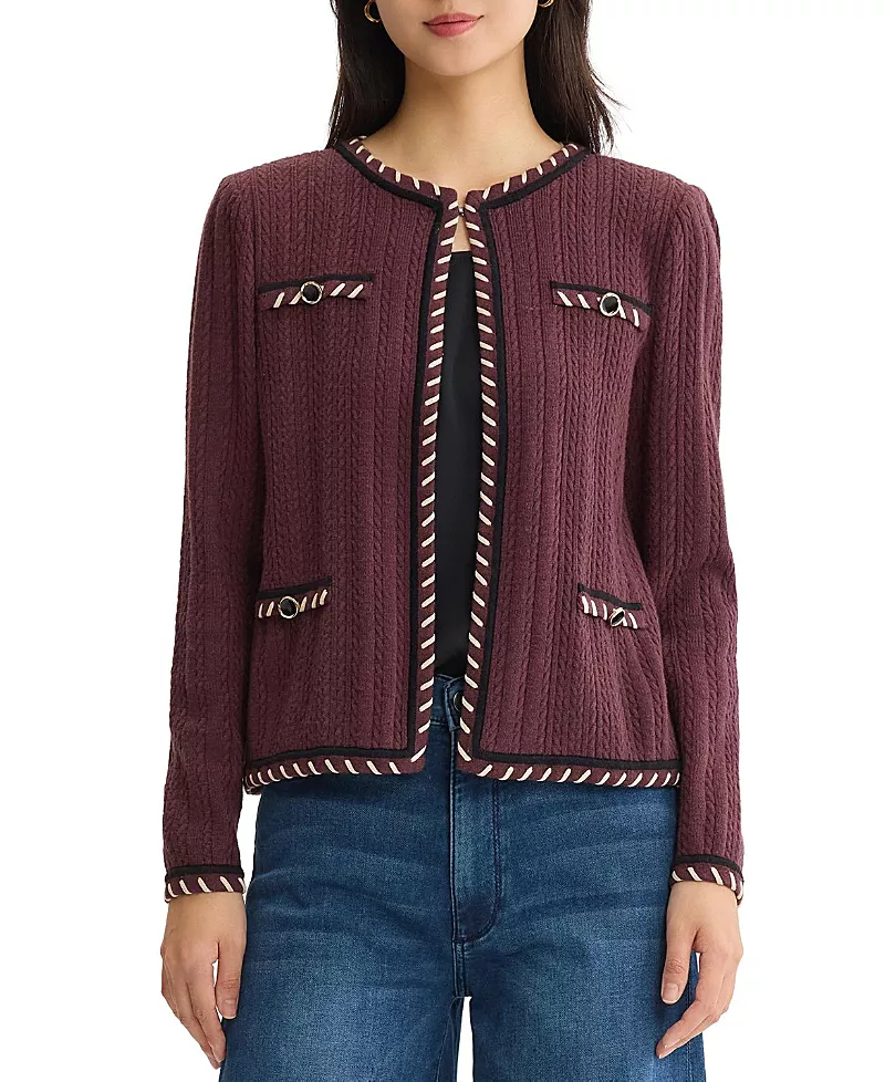 Misook Heritage Whipstitch Cable Knit Jacket