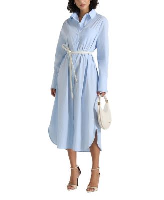 Isa Belted Pinstripe Cotton Midi Shirt Dress