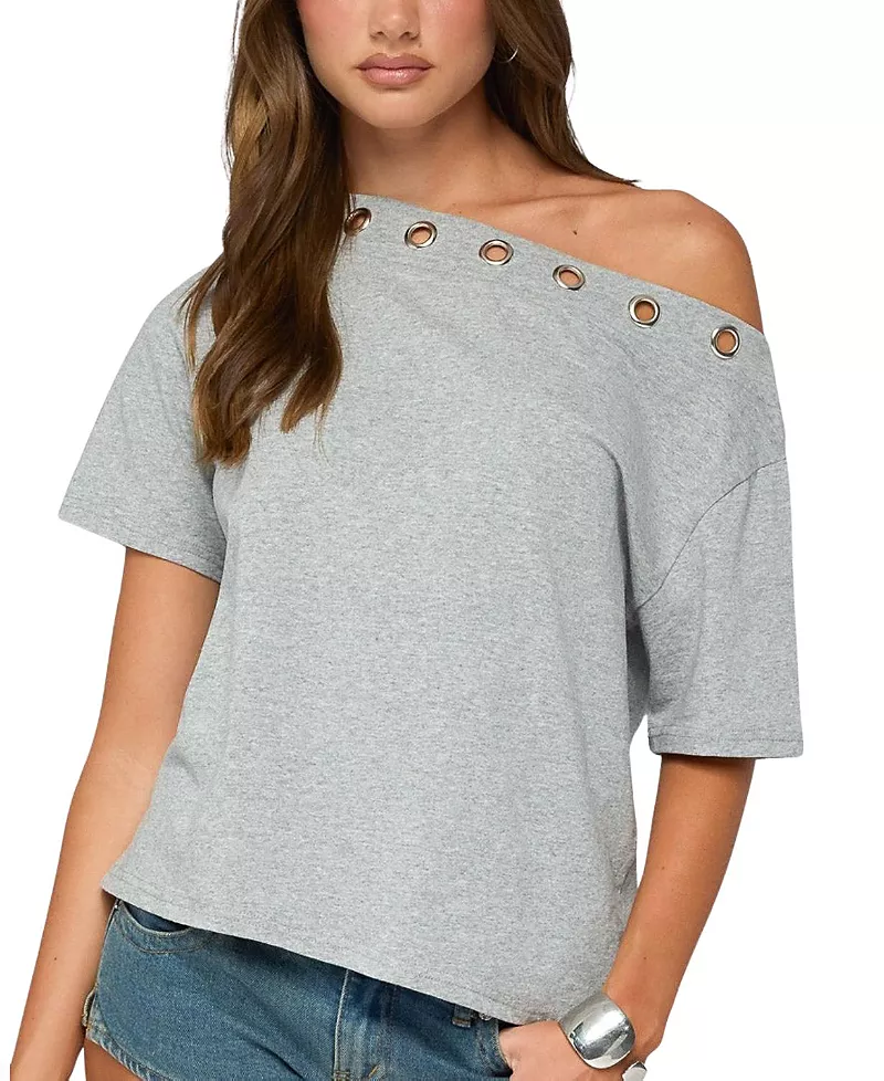 Edikted Leslee Grommet Off Shoulder T Shirt
