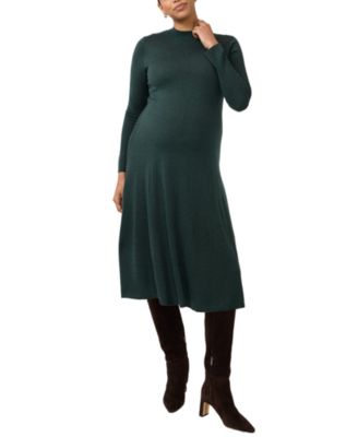  Long Sleeve Fit-and-Flare Sweater Maternity Midi Dress
