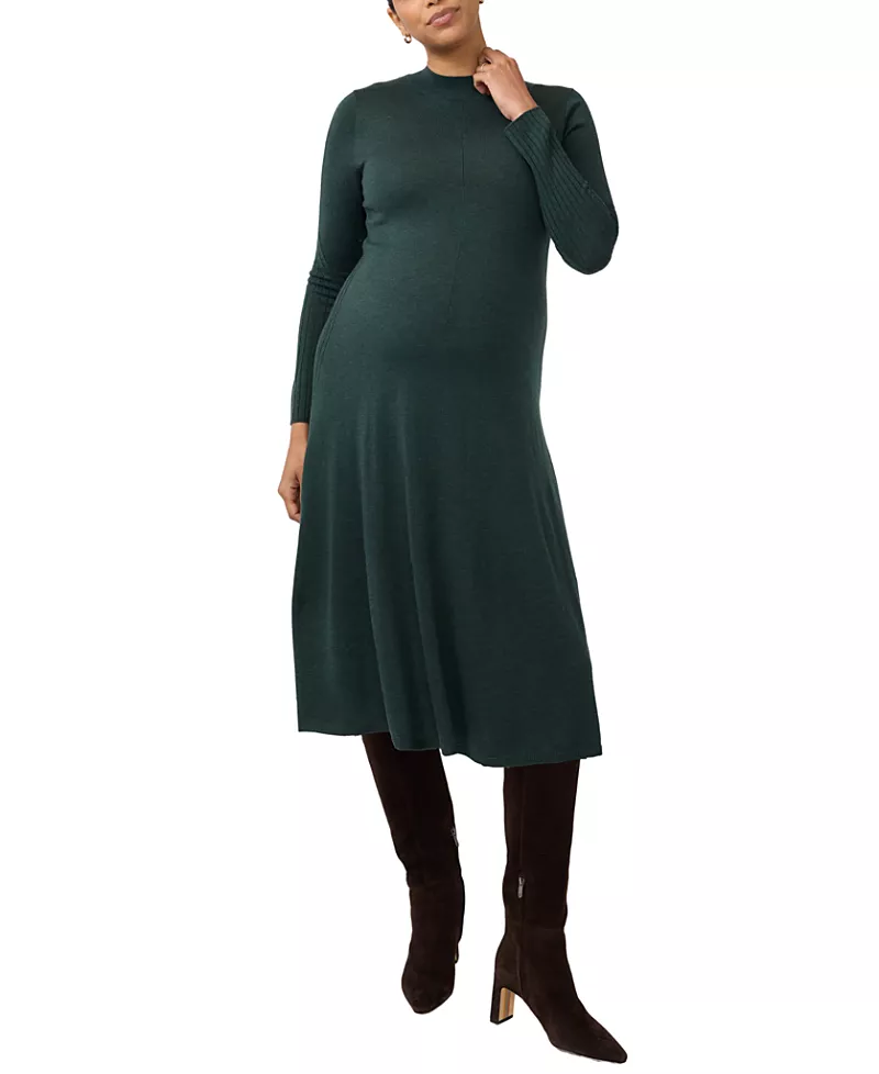 Ingrid & Isabel Long Sleeve Fit-and-Flare Sweater Maternity Midi Dress