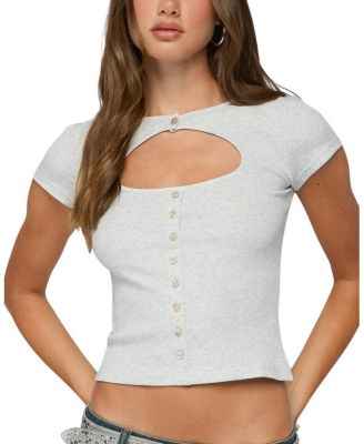 Tyla Button Up Keyhole Cutout Top