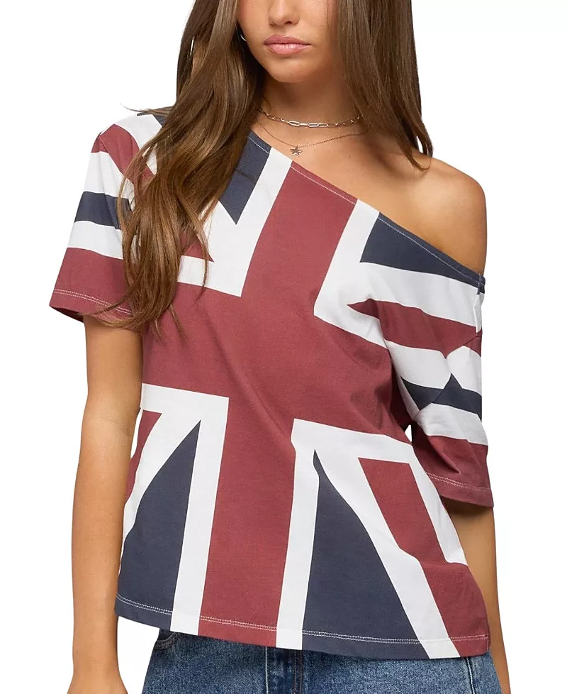 Edikted Union Jack Off Shoulder T Shirt