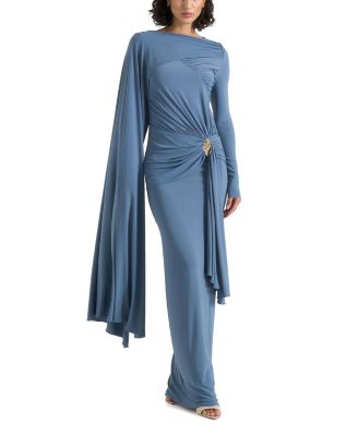 Edena Asym Ruched Draped Maxi Dress