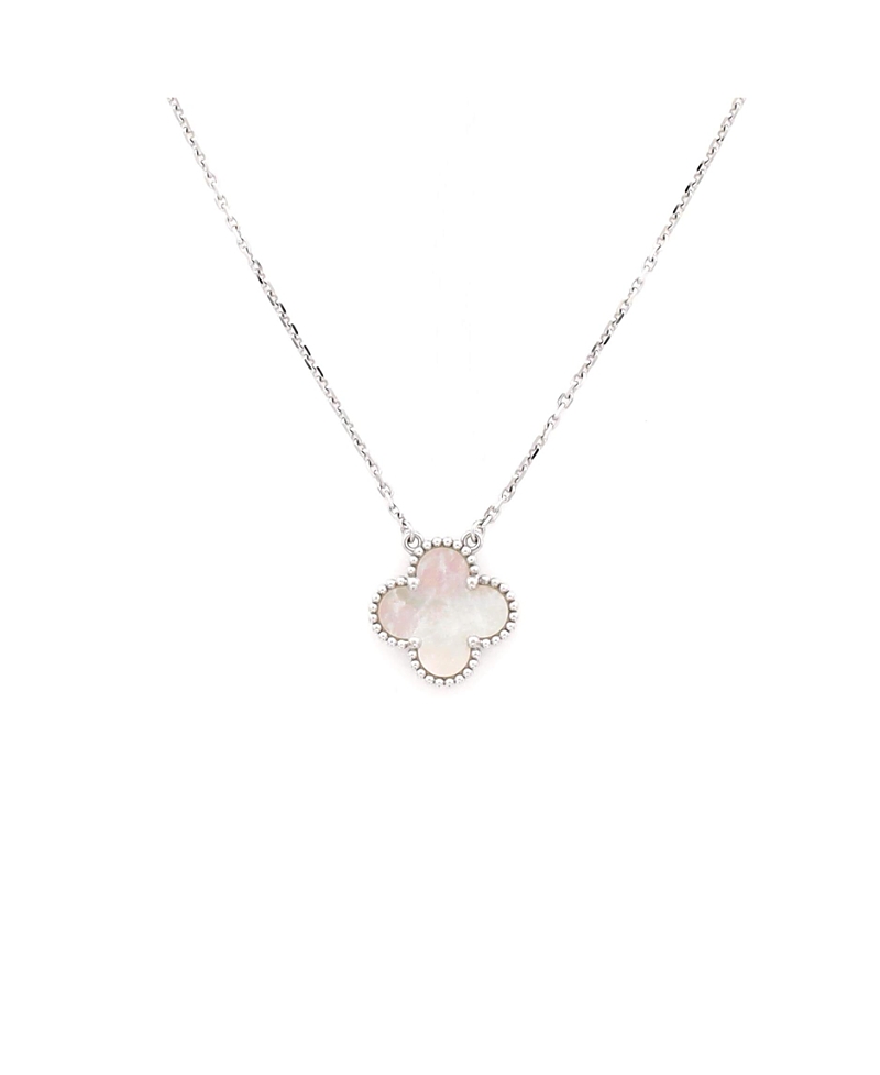 Pre-Owned Van Cleef & Arpels Vintage Alhambra Pendant Necklace 18K White Gold and Mother of Pearl, 16.25