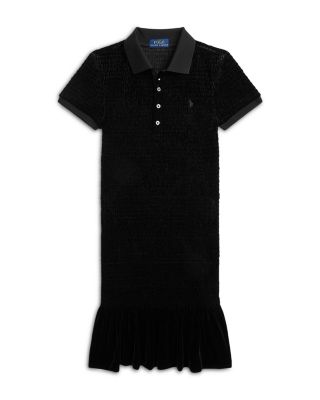 Girls' Smocked Velour Polo Dress - Big Kid