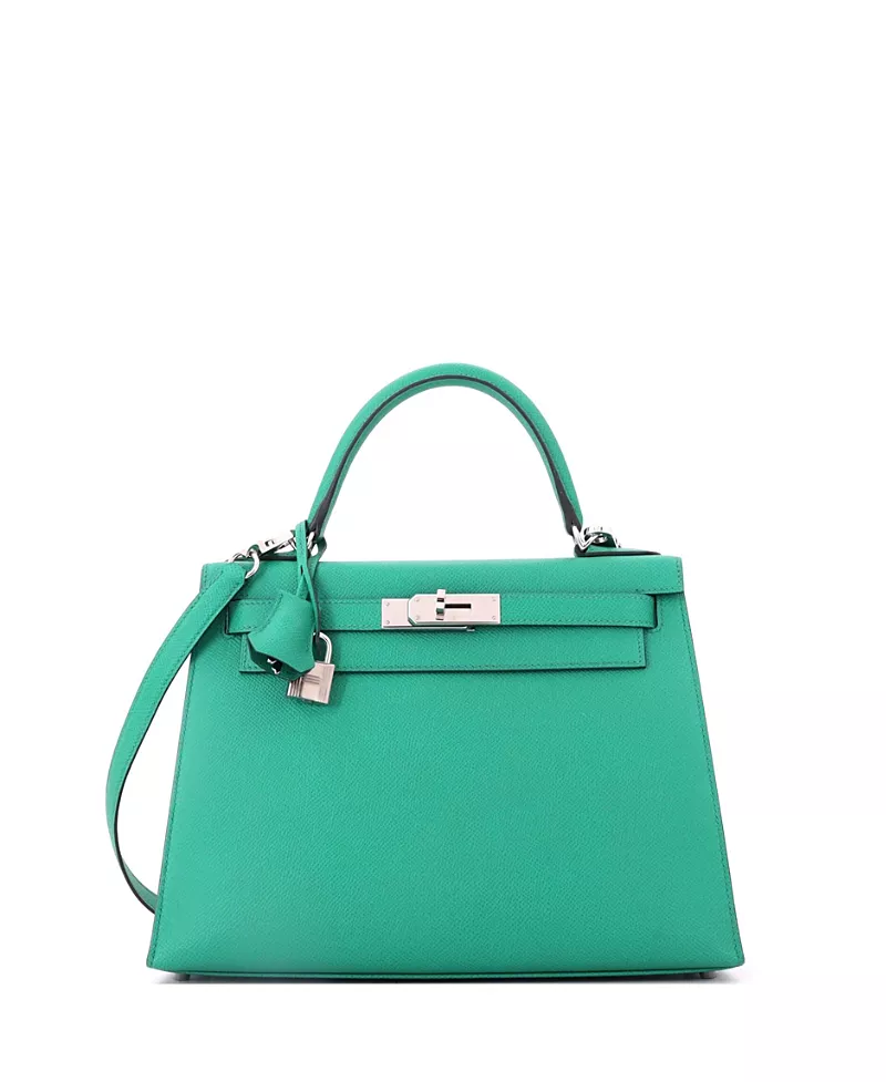 Pre-Owned HERMES Kelly 28 Epsom Leather Satchel with Palladium Hardware