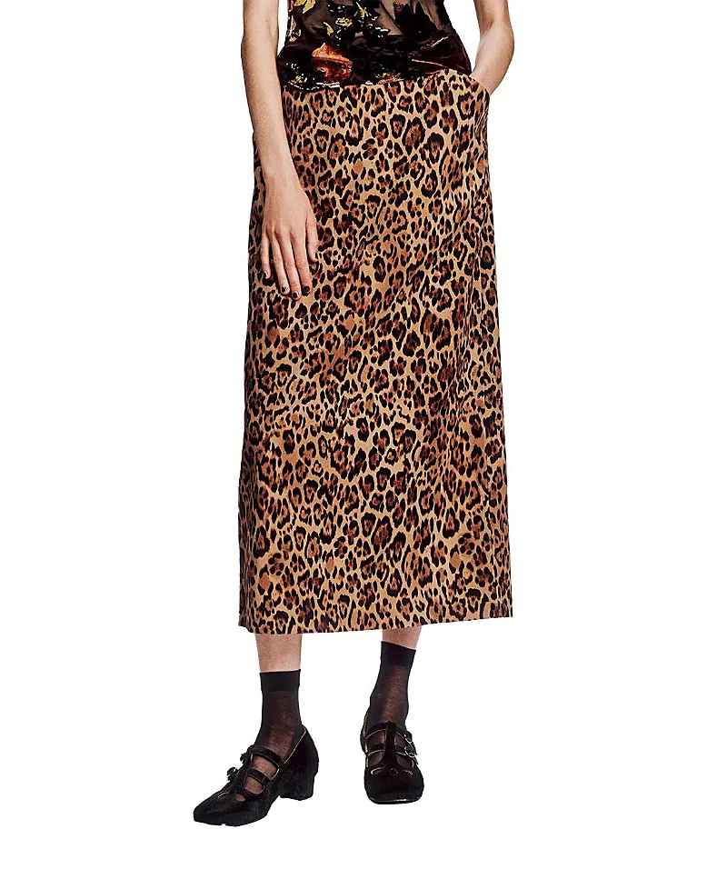 Anna Sui Leopard Denim Skirt
