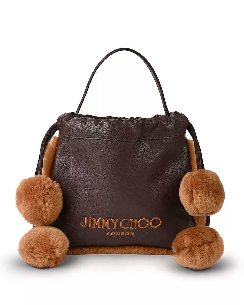 Jimmy Choo Leather & Shearling Drawstring Pouch