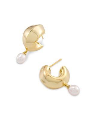 Oakland Cultured Freshwater Pearl Charm Huggie Hoop Earrings