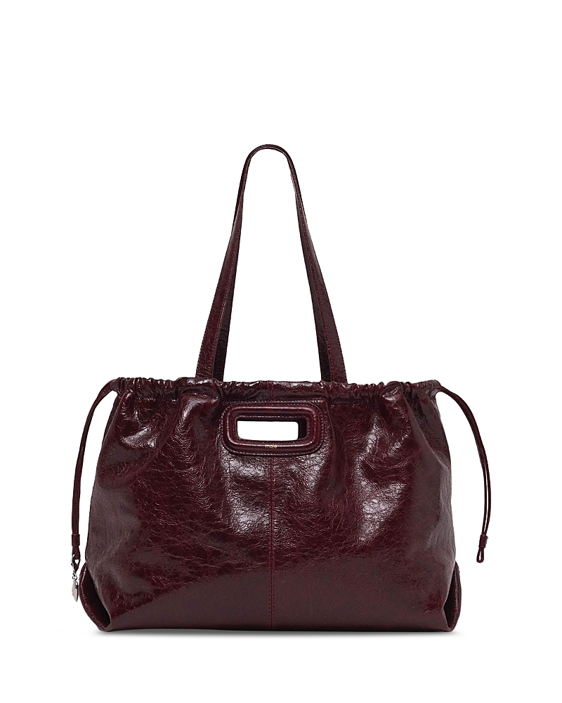 Maje M Crackled Leather Tote In Burgundy