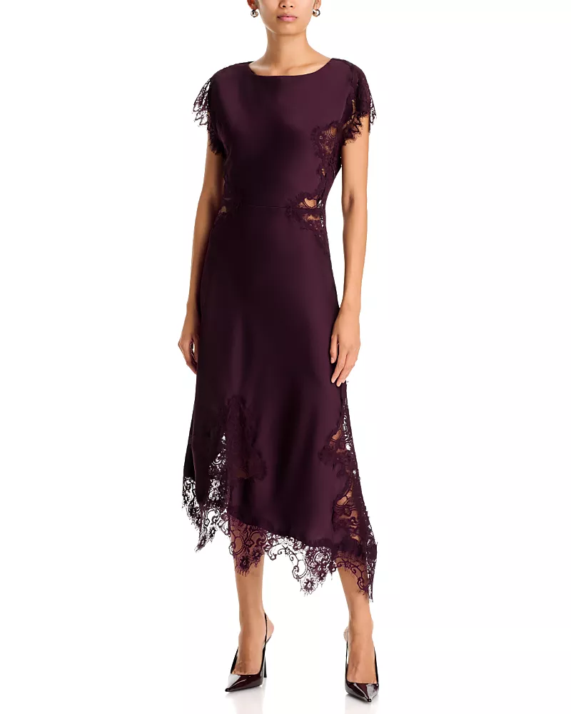 Wayf Meg Lace Trim Satin Dress