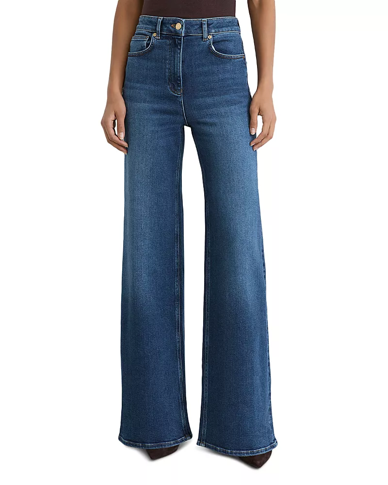 Reiss Jas High Rise Wide Leg Jeans in Mid Blue