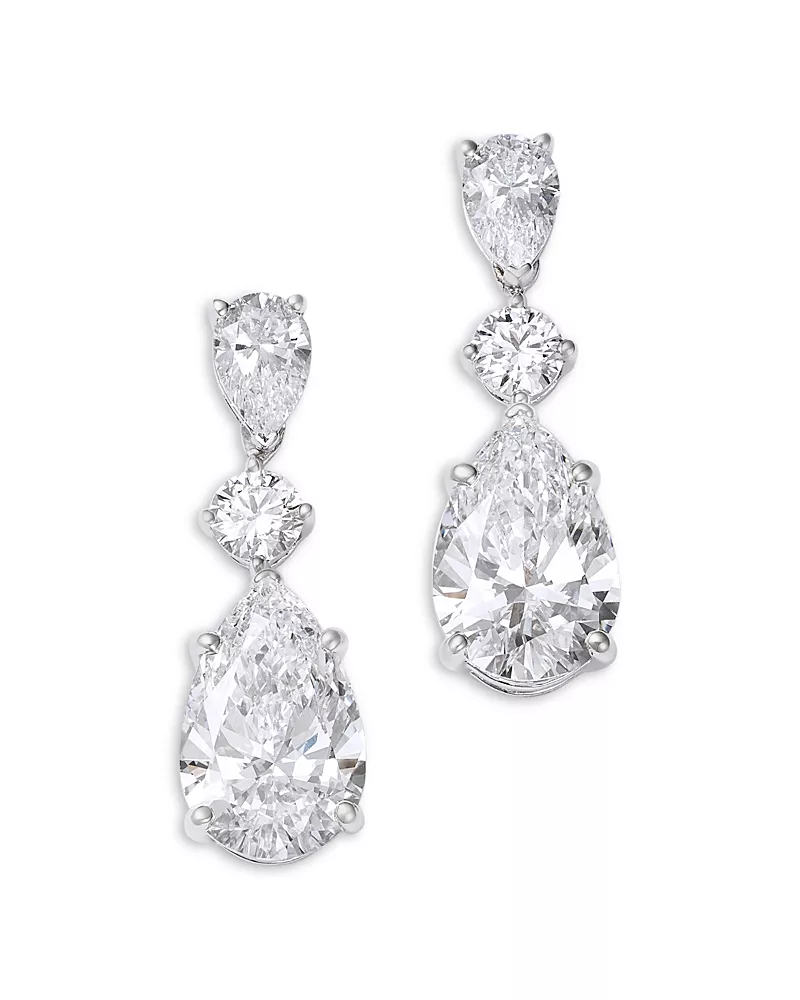 Bloomingdale's Fine Collection Luxe Collection Certified Lab Grown Diamond Mixed Cut Drop Earrings in 14K White Gold, 5.0 tcw