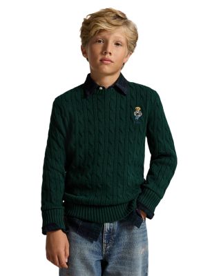 Boys' Polo Bear Cable Knit Cotton Sweater - Little Kid, Big Kid