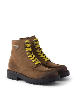 Prada Men's Aged Suede Lace-Up Ankle Boots