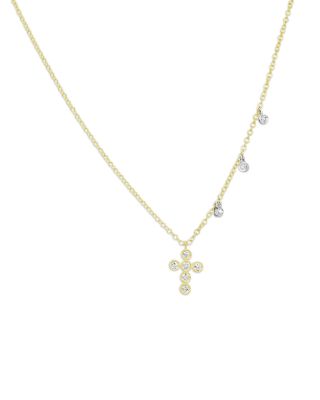 14K White & Yellow Gold Diamond Cross & Dangle Pendant Necklace, 0.12 tcw