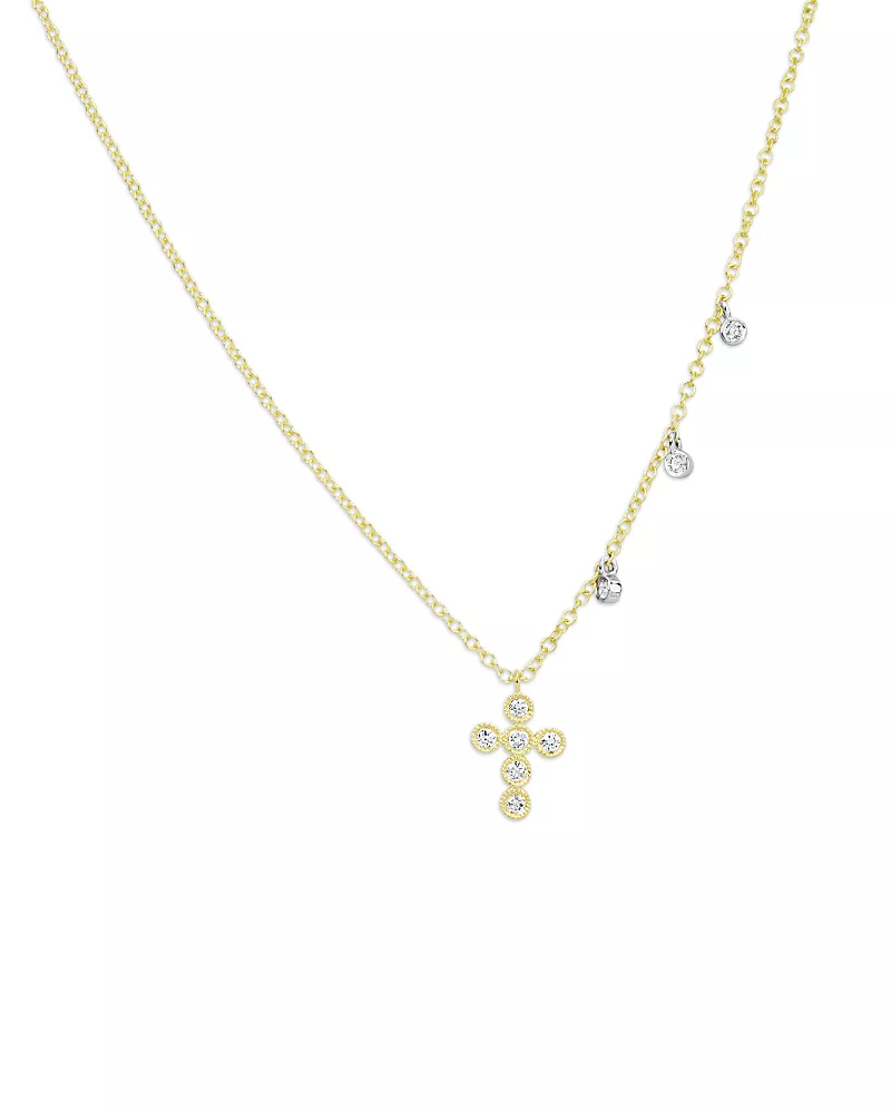 Meira T 14K White & Yellow Gold Diamond Cross & Dangle Pendant Necklace, 0.12 tcw