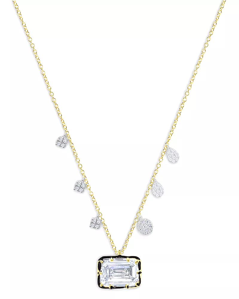 Meira T 14K White & Yellow Gold Lab Grown Diamond Emerald Cut & Dangle Pendant Necklace, 2.0 tcw