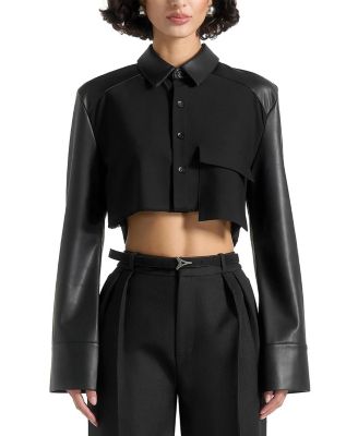 Bernadette Leather Contrast Cropped Shirt