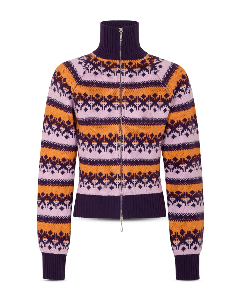 Rabanne Wool Blend Zip Cardigan in Grecque Violet