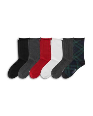 Plaid & Cable Knit Crew Socks, Set of 6