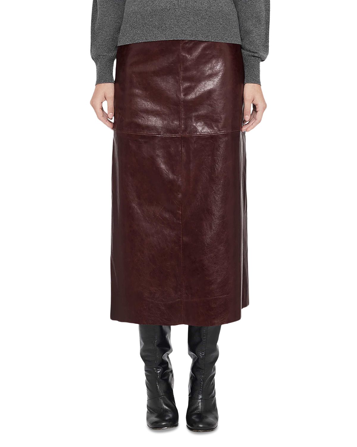 Allsaints Olivia Leather Paneled Midi Skirt