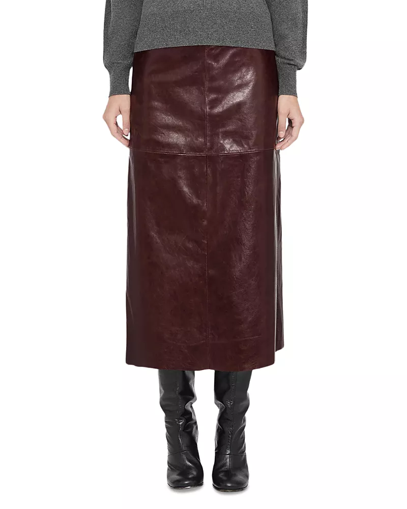 Allsaints Olivia Leather Paneled Midi Skirt