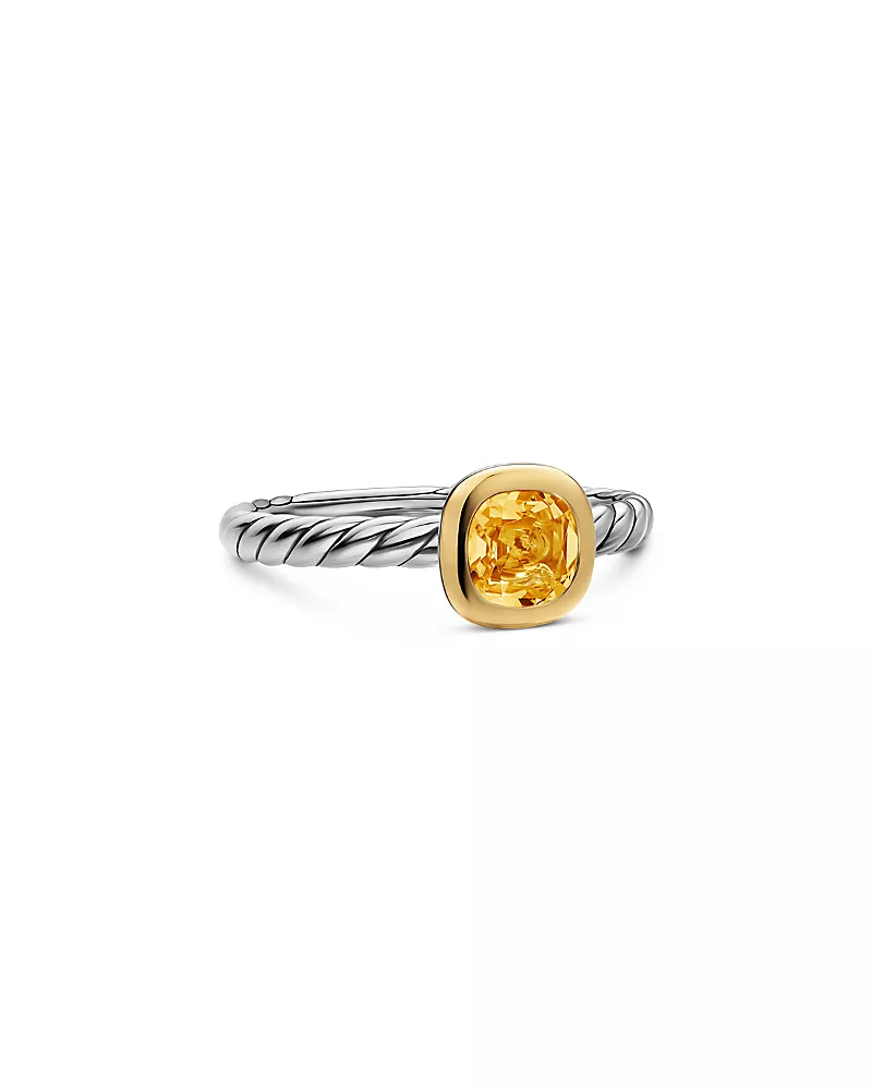 Dy Mercer A Color Cable Ring in Sterling Silver with 14K Yellow Gold and Citrine 5.5mm