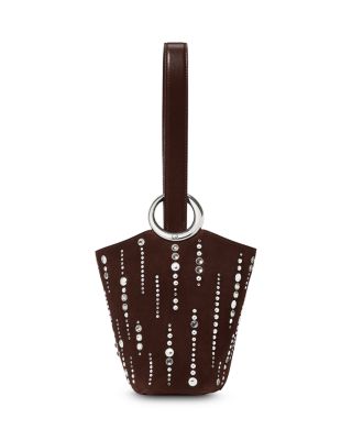 Halo Embellished Suede Mini Bucket Bag