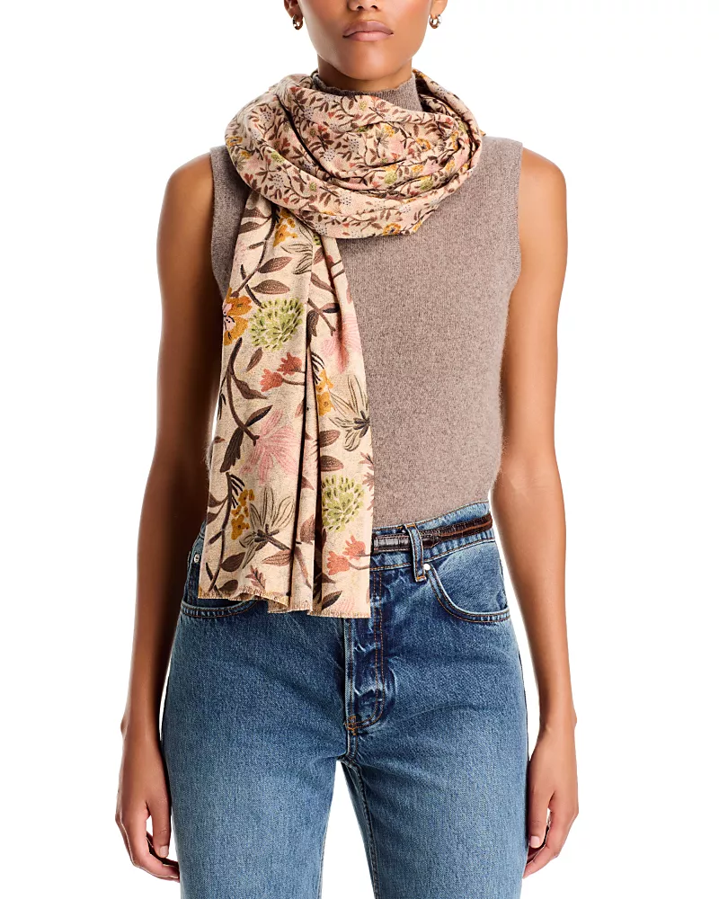 V Fraas Metallic Floral Silk Square Scarf