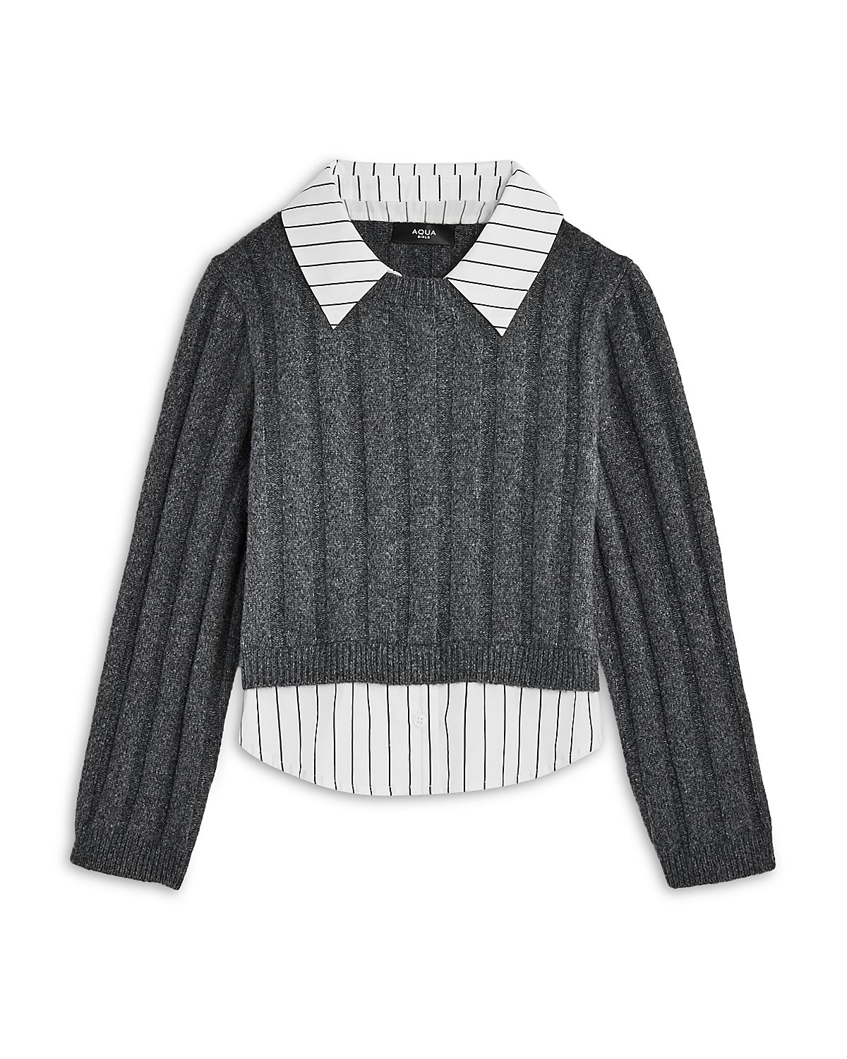 Aqua Girls' Poplin Layered Look Collared Sweater